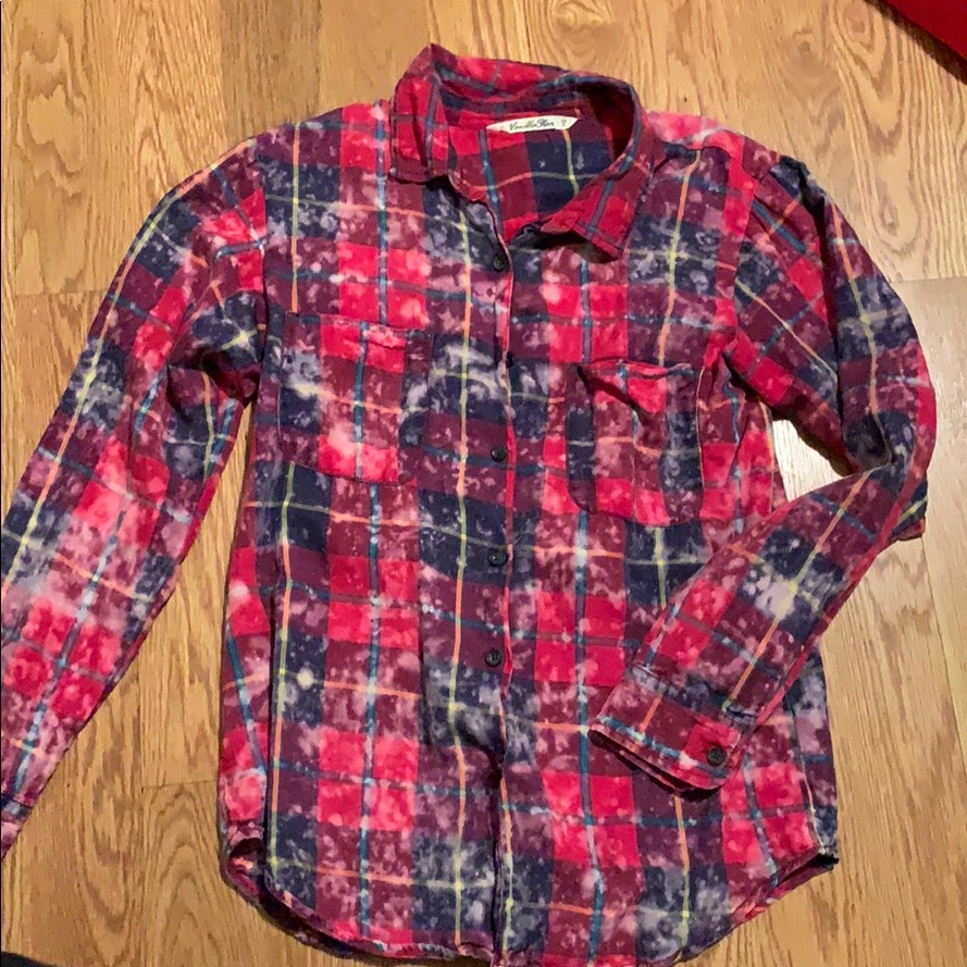 Bleached Plaid Button Up
